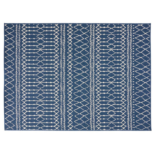 Sham Area Rug, Rectangular 5 x 7, Blue Indoor Outdoor, Handcrafted Details By Casagear Home