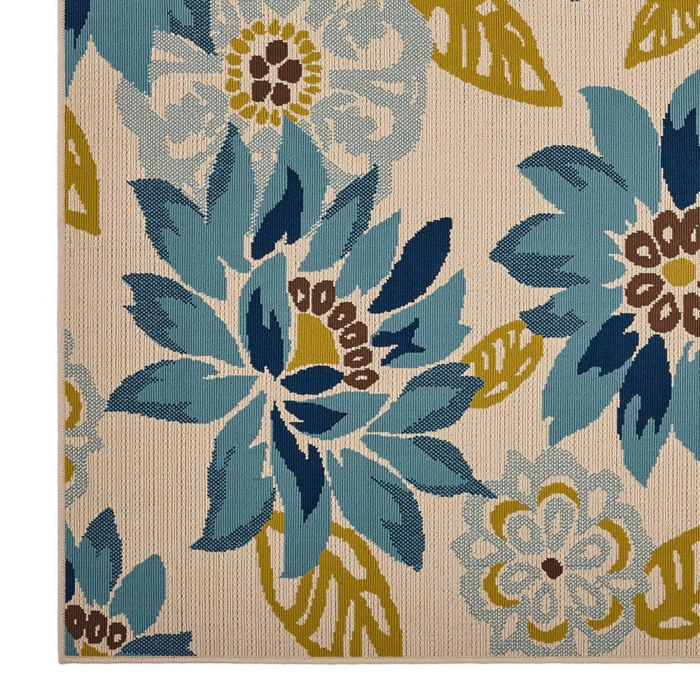 Ira Area Rug Rectangular 5 x 7 Ivory Indoor Outdoor Blue Yellow Floral By Casagear Home BM321215