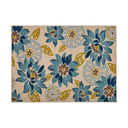 Ira Area Rug, Rectangular 5 x 7, Ivory Indoor Outdoor, Blue Yellow Floral By Casagear Home