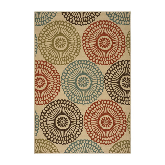 Monis Area Rug, Rectangular 5 x 7, Beige Indoor Outdoor, Medallion Pattern By Casagear Home