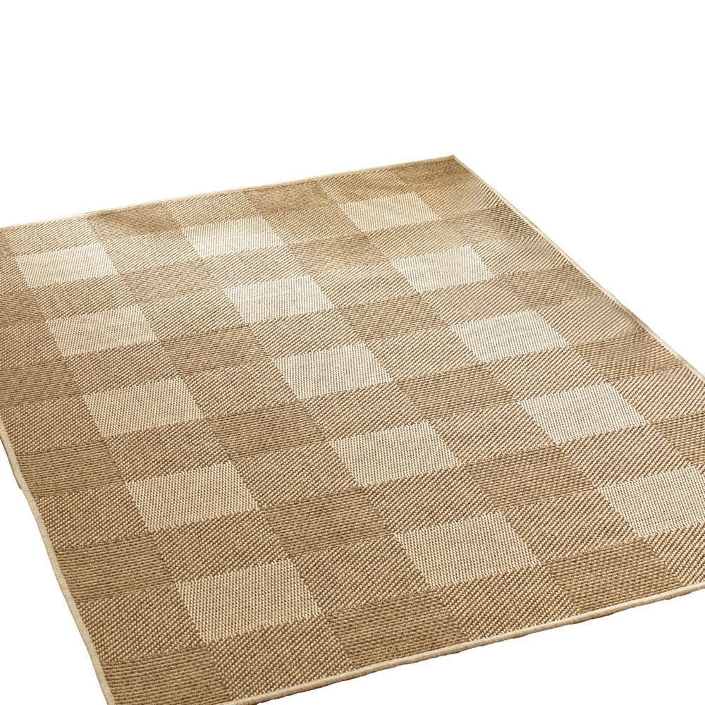 Ricky Area Rug Rectangular 5 x 7 Light Brown Indoor Outdoor Plaid Pattern By Casagear Home BM321219