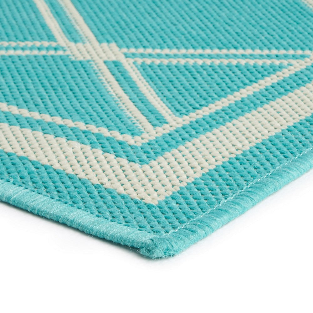 Mig Area Rug Rectangular 8 x 10 Teal Blue and Ivory Indoor Outdoor By Casagear Home BM321222