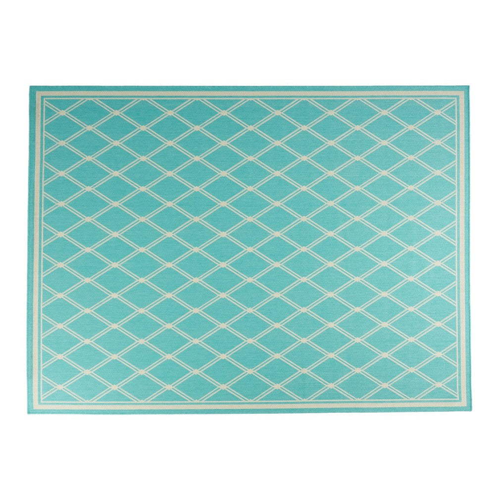 Mig Area Rug, Rectangular 8 x 10, Teal Blue and Ivory, Indoor Outdoor By Casagear Home