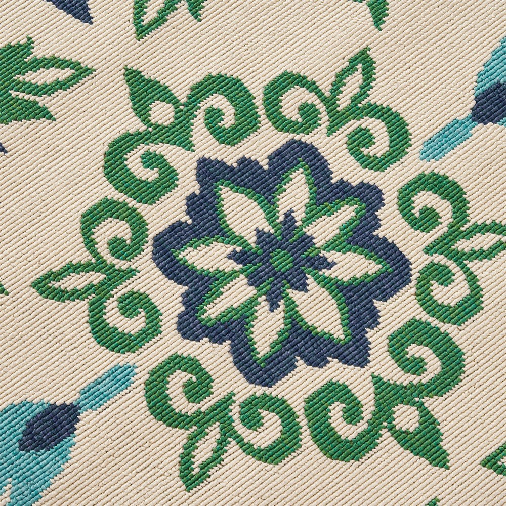 Dian Area Rug 5 x 7 Ivory and Blue Indoor Outdoor Medallion Pattern By Casagear Home BM321223