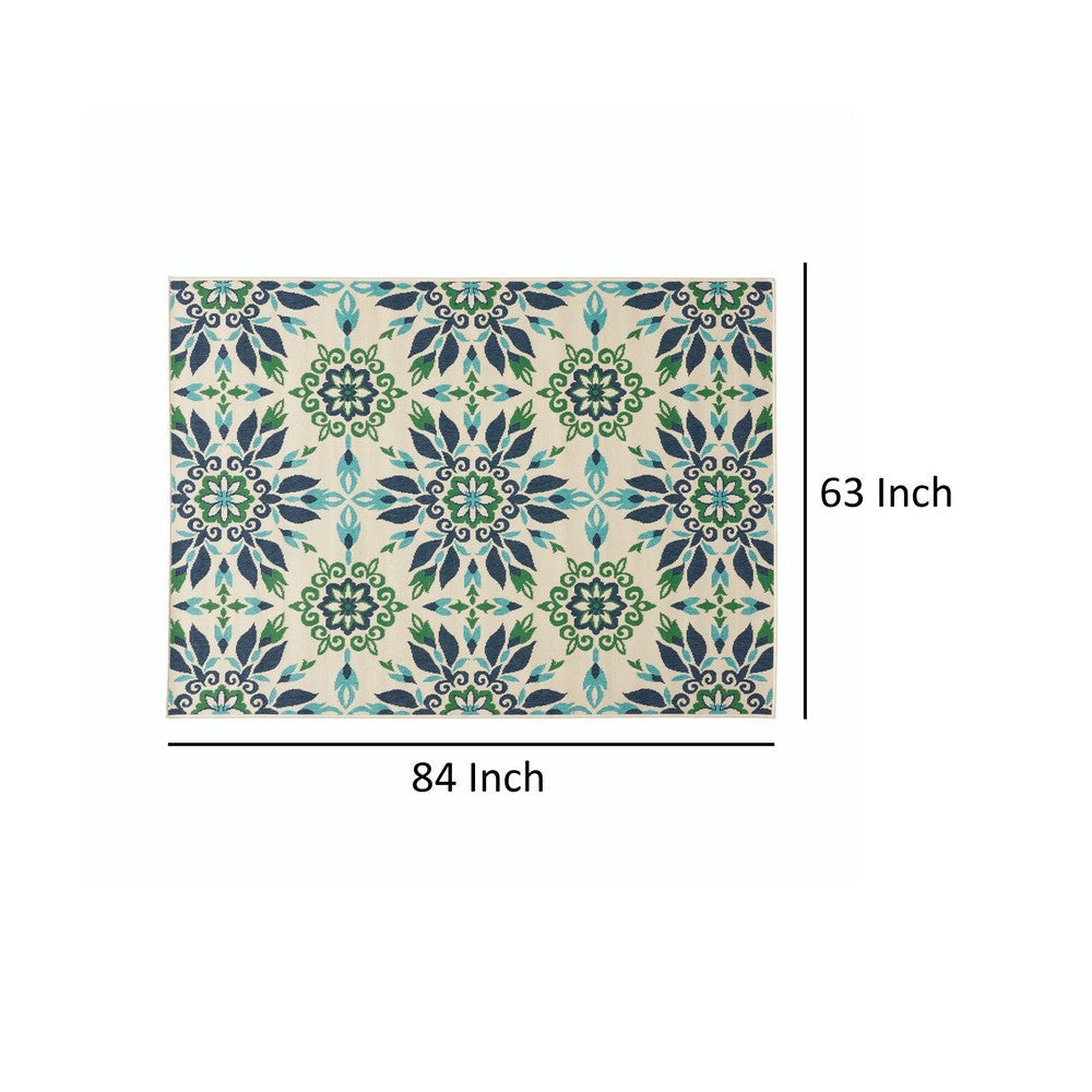 Dian Area Rug 5 x 7 Ivory and Blue Indoor Outdoor Medallion Pattern By Casagear Home BM321223