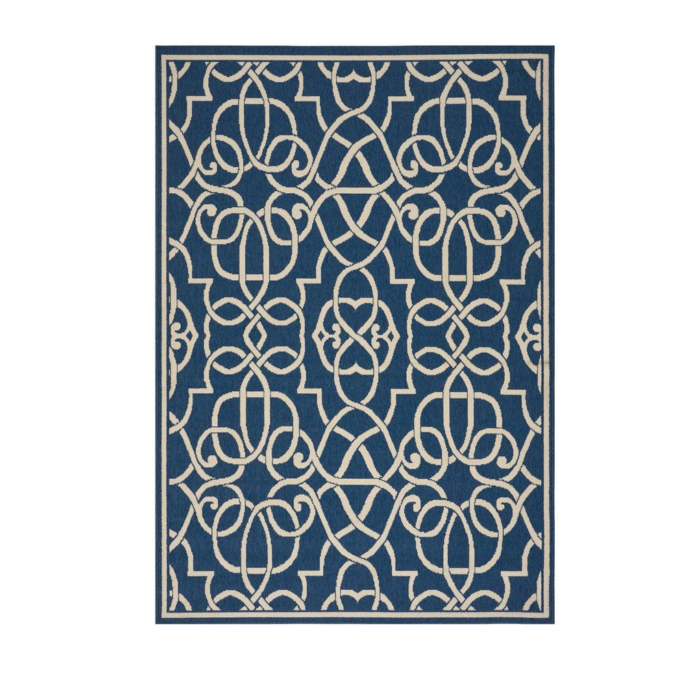 Dian Area Rug 5 x 8, Dark Blue, Ivory Indoor Outdoor, Argyle and Trellis By Casagear Home