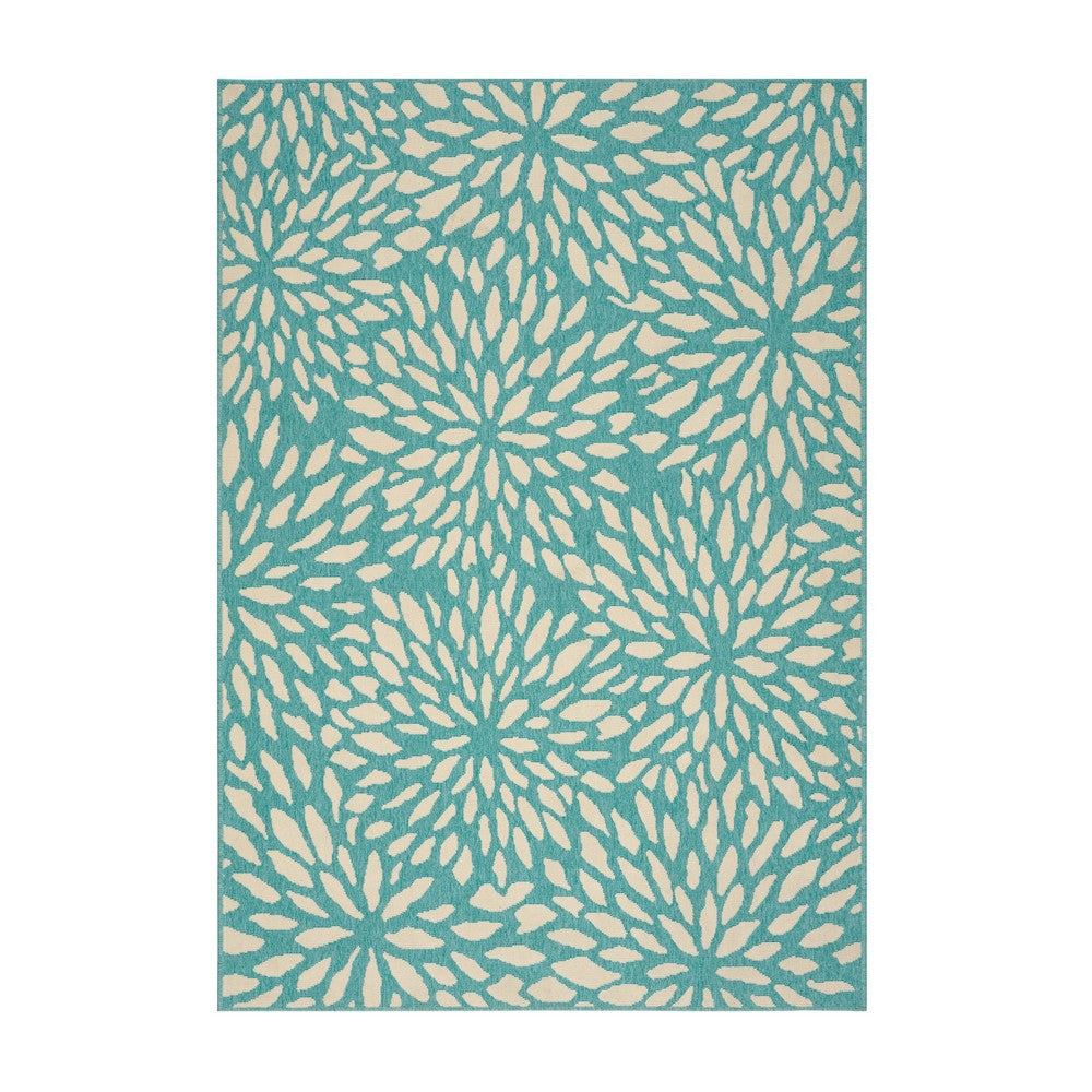 Dian Area Rug, Rectangular 5 x 8, Blue, Ivory Indoor Outdoor, Floral Design By Casagear Home