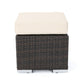 Sanie Ottoman, Beige Waterproof Seat, Brown Outdoor Rattan Wicker, 16 Inch By Casagear Home