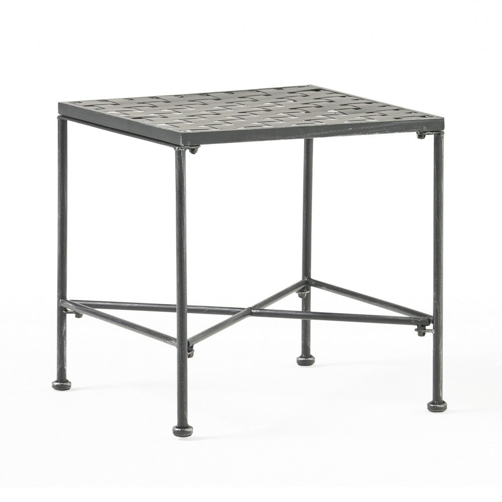 Lucia Side End Table Black Silver Outdoor Iron Frame Square 18 Inch By Casagear Home BM321248