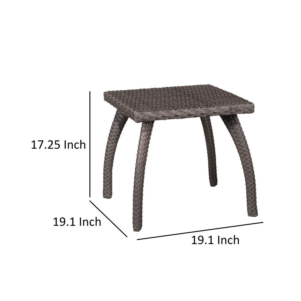 Honi Side End Table Square 19 Inch Brown Outdoor Rattan Iron Curved Legs By Casagear Home BM321250