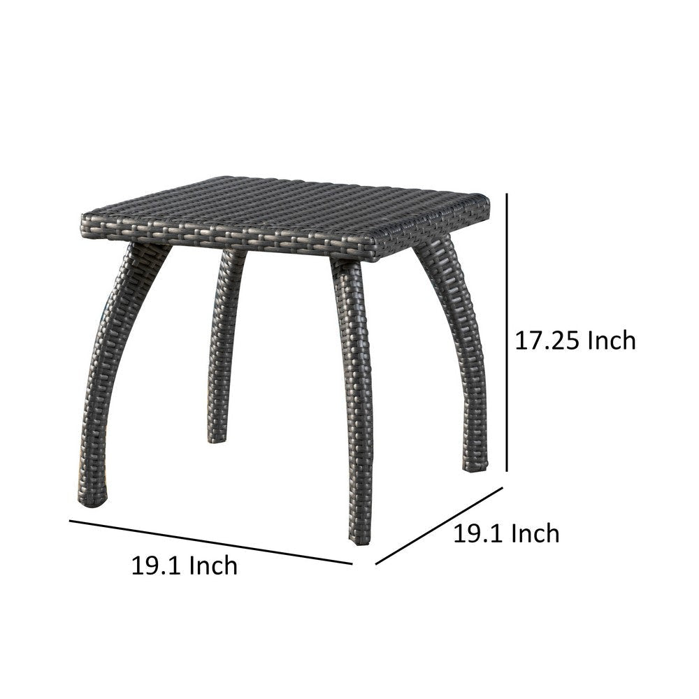 Honi Side End Table Square 19 Inch Gray Outdoor Rattan Iron Curved Legs By Casagear Home BM321251