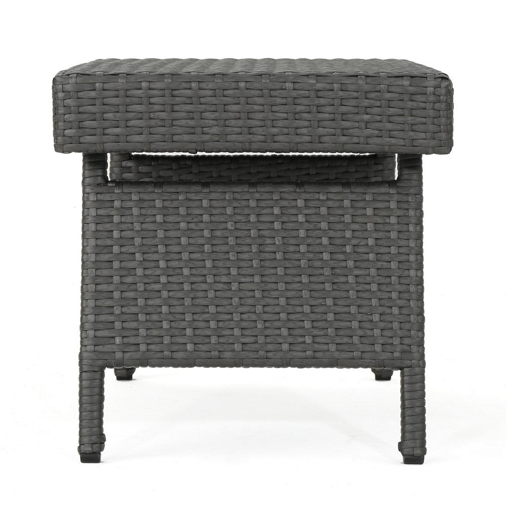 Mach Snack Table Dark Gray Outdoor Safe Wicker and Iron Frame 24 Inch By Casagear Home BM321253