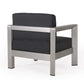 Kisa Accent Chair Black Fabric Soft Cushions Outdoor Silver Aluminium By Casagear Home BM321254