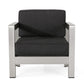 Kisa Accent Chair, Black Fabric Soft Cushions, Outdoor Silver Aluminium By Casagear Home