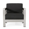 Kisa Accent Chair, Black Fabric Soft Cushions, Outdoor Silver Aluminium By Casagear Home