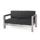 Kisa Loveseat Black Soft Cushions Outdoor Silver Aluminium 55 Inch By Casagear Home BM321255