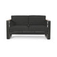 Vinia Loveseat, Outdoor Dark Gray Polyester, Wood Accents, Black, 57 Inch By Casagear Home