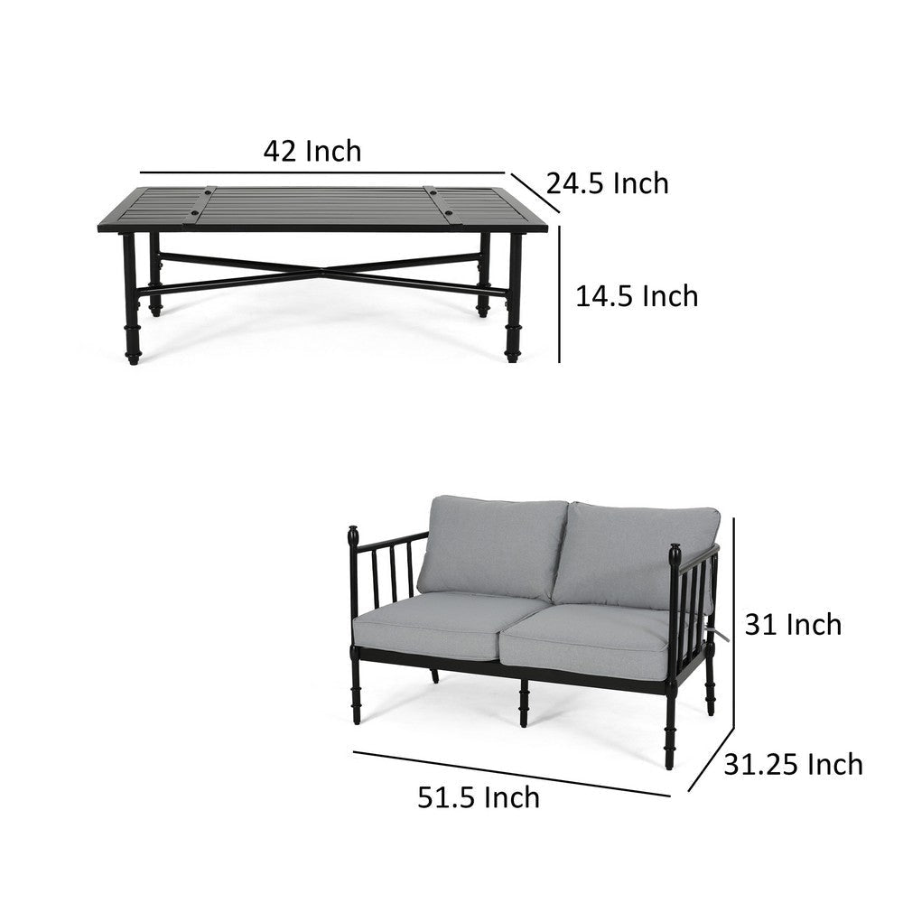 Sookie 2pc Loveseat and Coffee Table Outdoor Light Gray Matte Black By Casagear Home BM321263