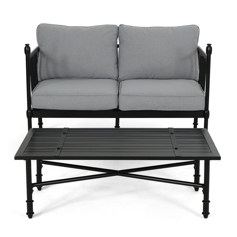 Sookie 2pc Loveseat and Coffee Table, Outdoor Light Gray, Matte Black By Casagear Home