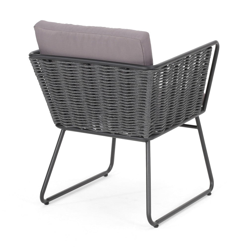 Outdoor Accent Chair Set of 2 Woven Rope Black Metal and Gray Olefin By Casagear Home BM321264