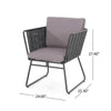 Outdoor Accent Chair Set of 2 Woven Rope Black Metal and Gray Olefin By Casagear Home BM321264