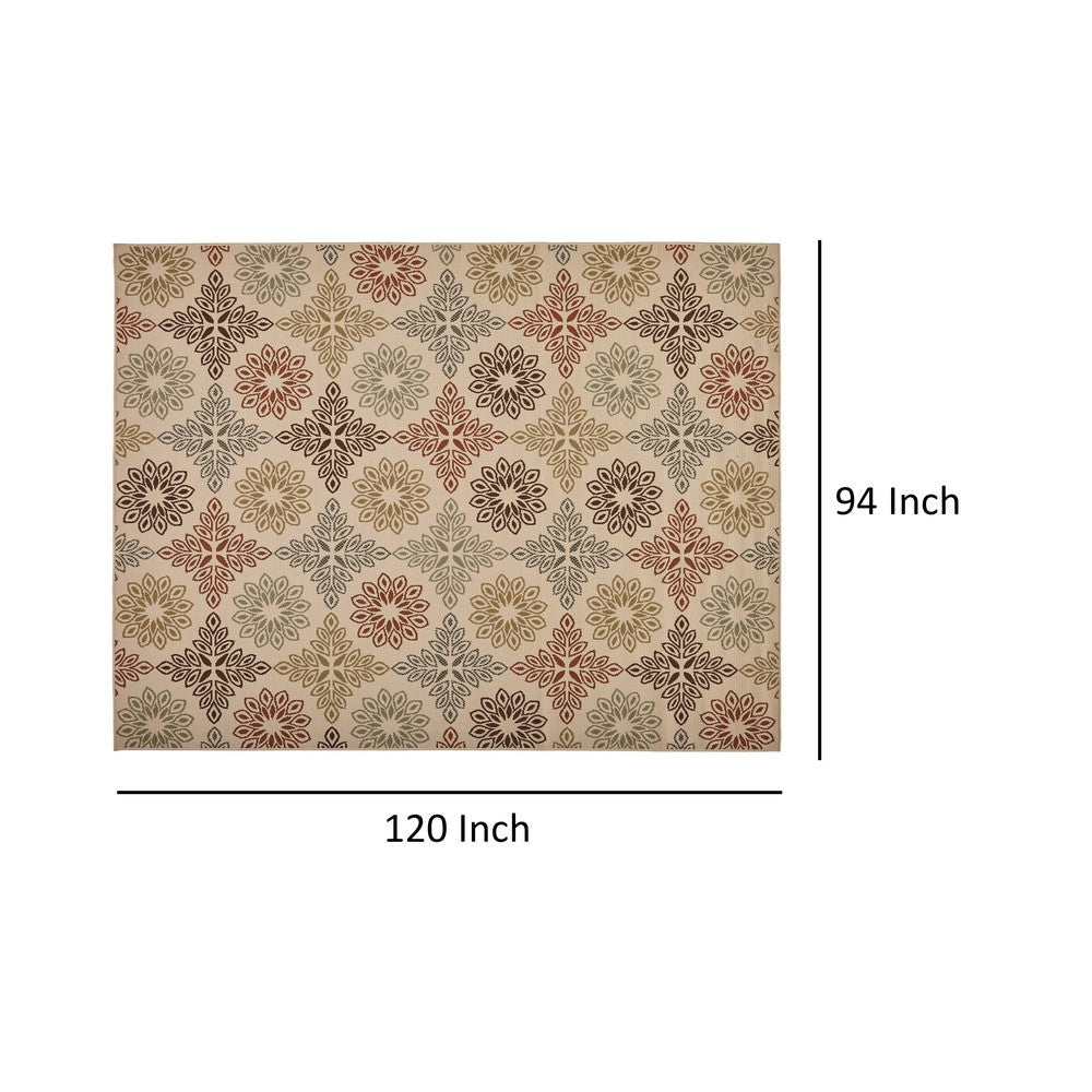 Monis Area Rug 8 x 10 Floral Patterns Power Loomed Ivory Indoor Outdoor By Casagear Home BM321270