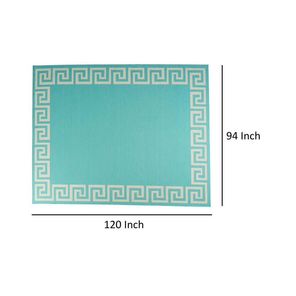 Kiya Area Rug 8 x 10 Ivory Greek Key Pattern Teal Blue Indoor Outdoor By Casagear Home BM321272