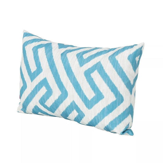 Reem Rectangular Pillow Set of 2, 12 x 19, Blue Greek Key, White Polyester By Casagear Home