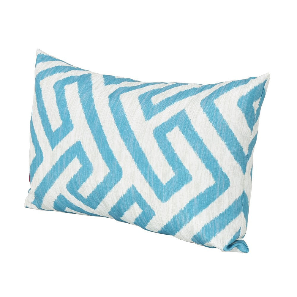 Reem Rectangular Pillow 12 x 19 Blue Greek Key Design White Polyester By Casagear Home BM321276