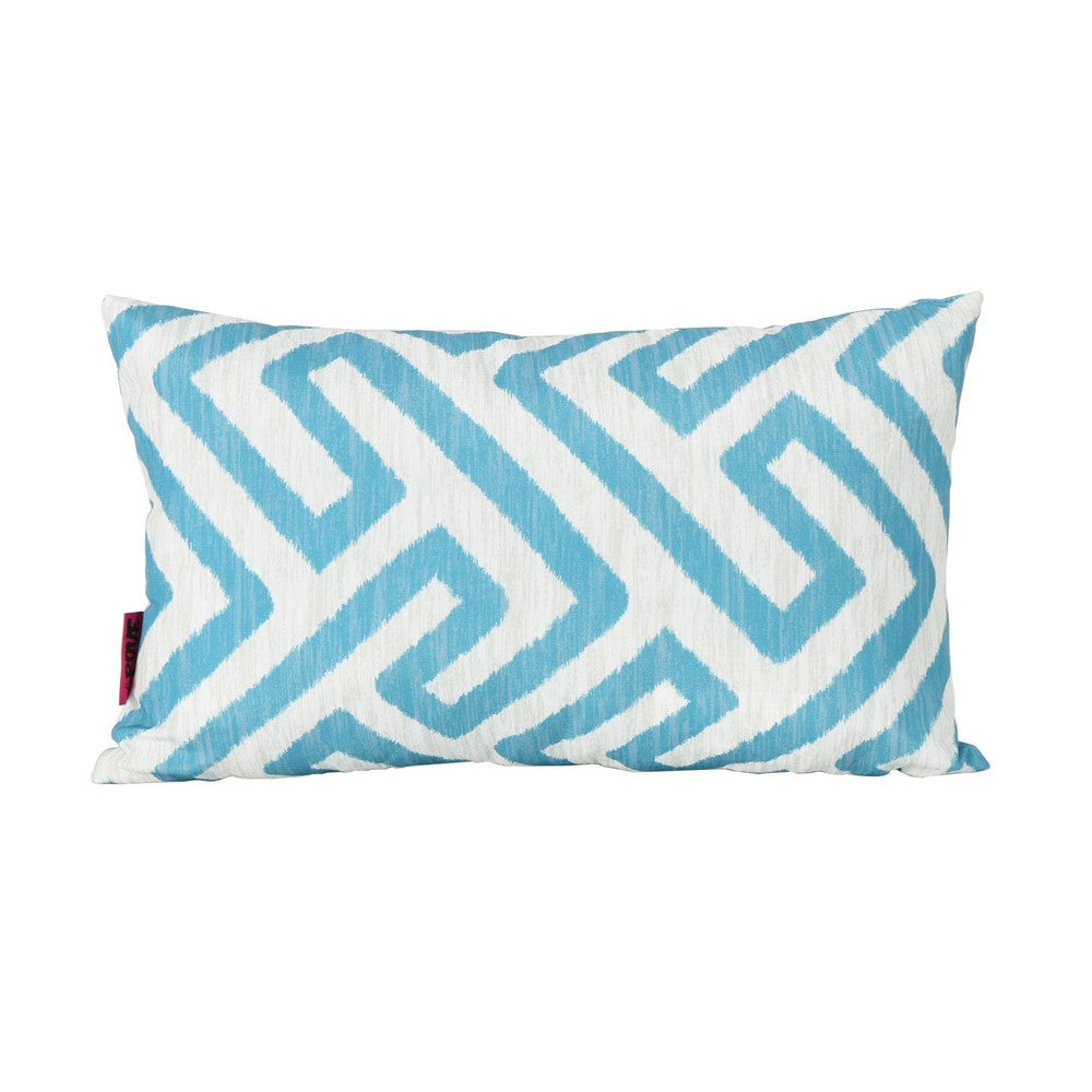 Reem Rectangular Pillow, 12 x 19, Blue Greek Key Design, White Polyester By Casagear Home