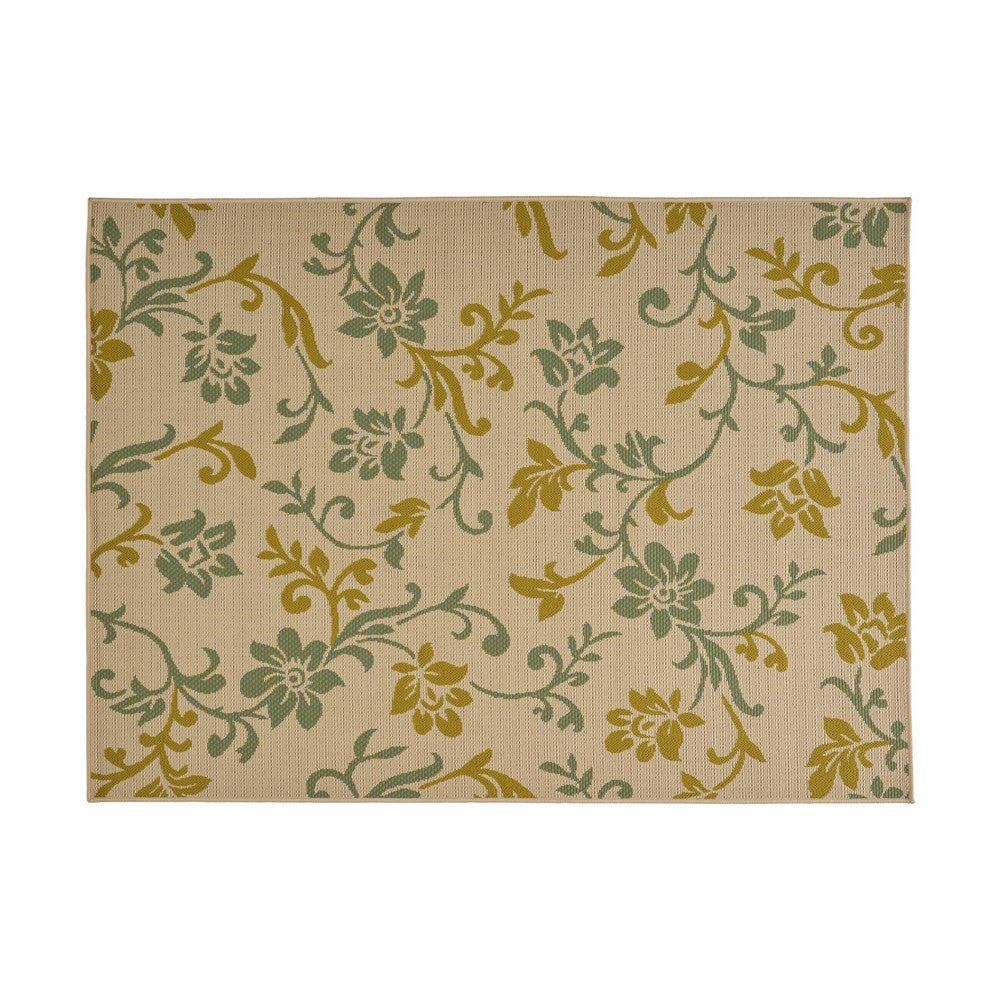 Ira Area Rug, Floral Details, 5 x 7 Power Loomed Ivory Green Indoor Outdoor By Casagear Home