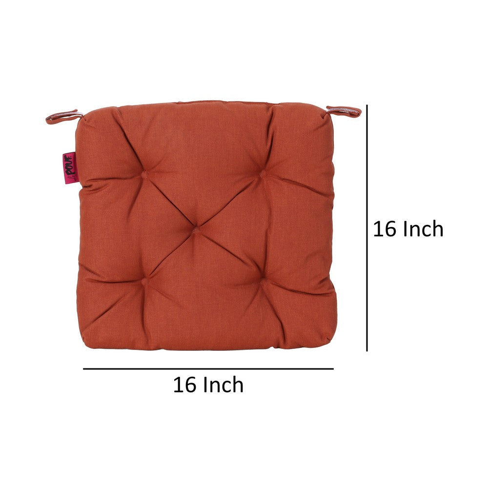 Caba Chair Pad Cushion Tufted 16 Inch Water Resistant Orange Polyester By Casagear Home BM321297