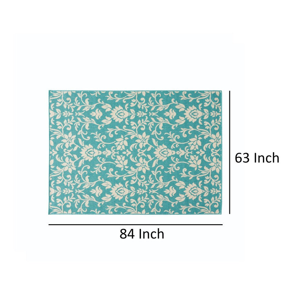 Dian Area Rug 5 x 7 Power Loom Ivory Blue Floral Patterns Indoor Outdoor By Casagear Home BM321301