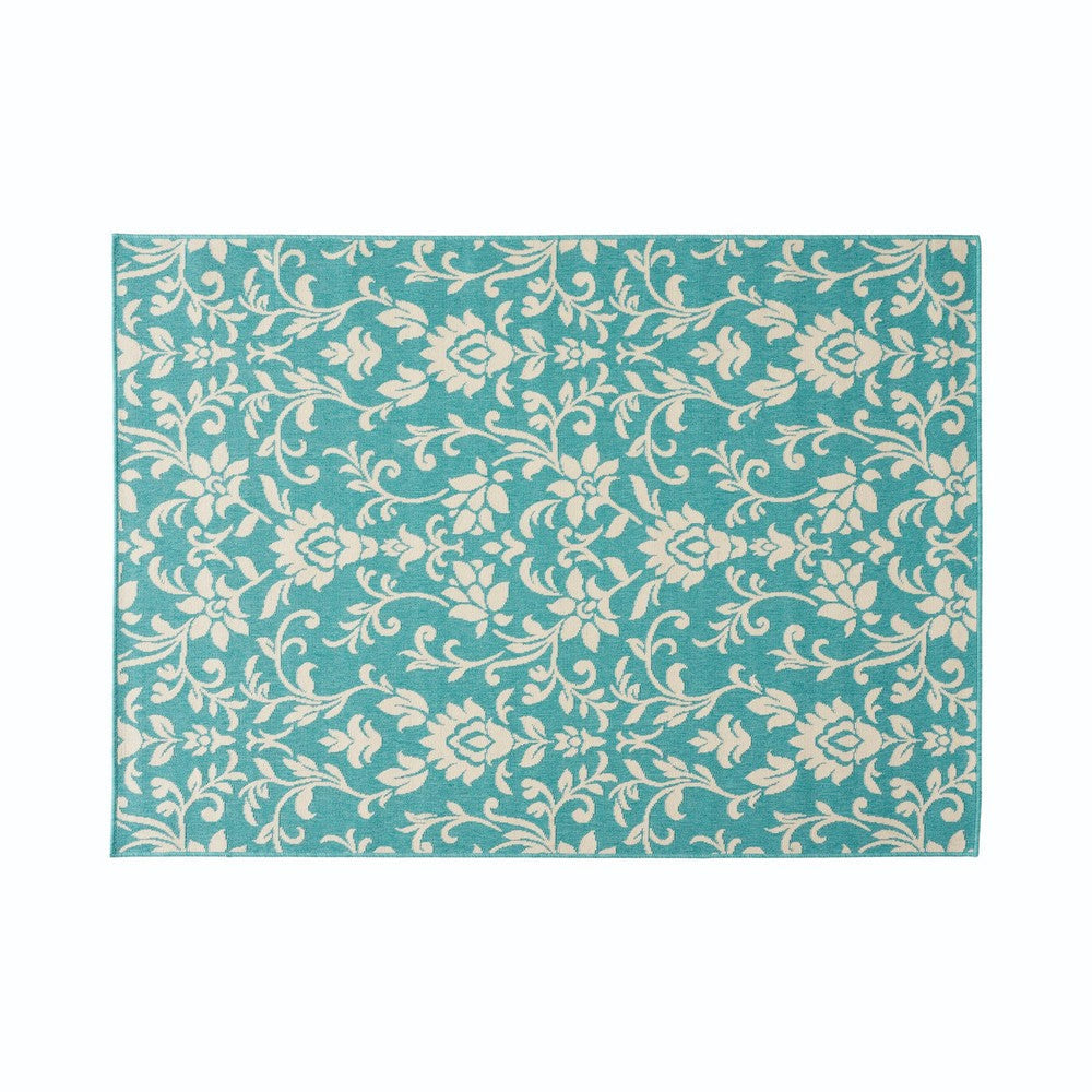 Dian Area Rug, 5 x 7, Power Loom Ivory Blue Floral Patterns, Indoor Outdoor By Casagear Home