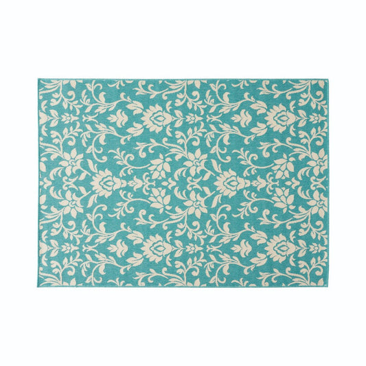 Dian Area Rug, 5 x 7, Power Loom Ivory Blue Floral Patterns, Indoor Outdoor By Casagear Home