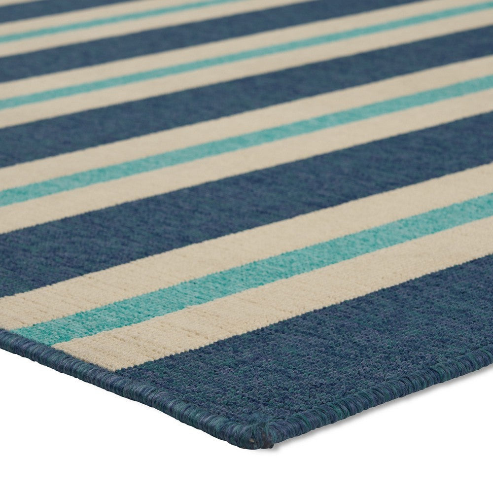 Dian Area Rug 5 x 8 Power Loom Ivory and Blue Stripes Indoor Outdoor By Casagear Home BM321303