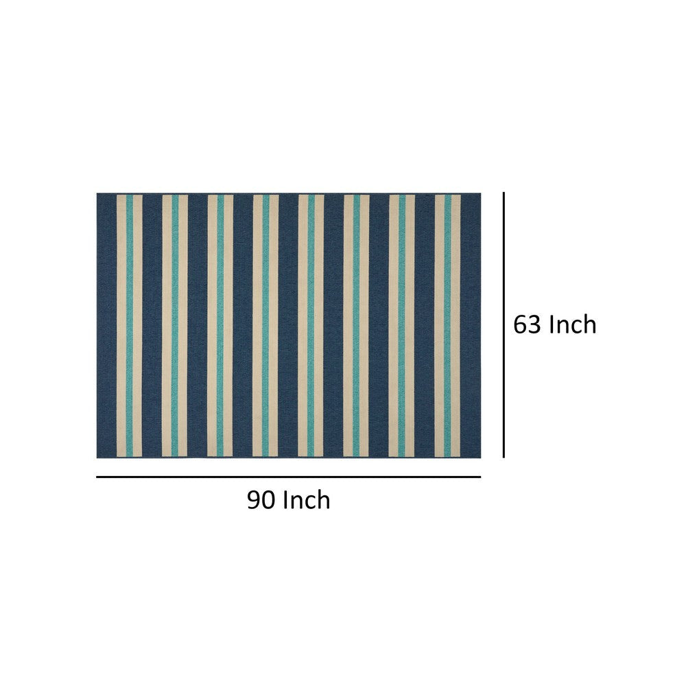 Dian Area Rug 5 x 8 Power Loom Ivory and Blue Stripes Indoor Outdoor By Casagear Home BM321303