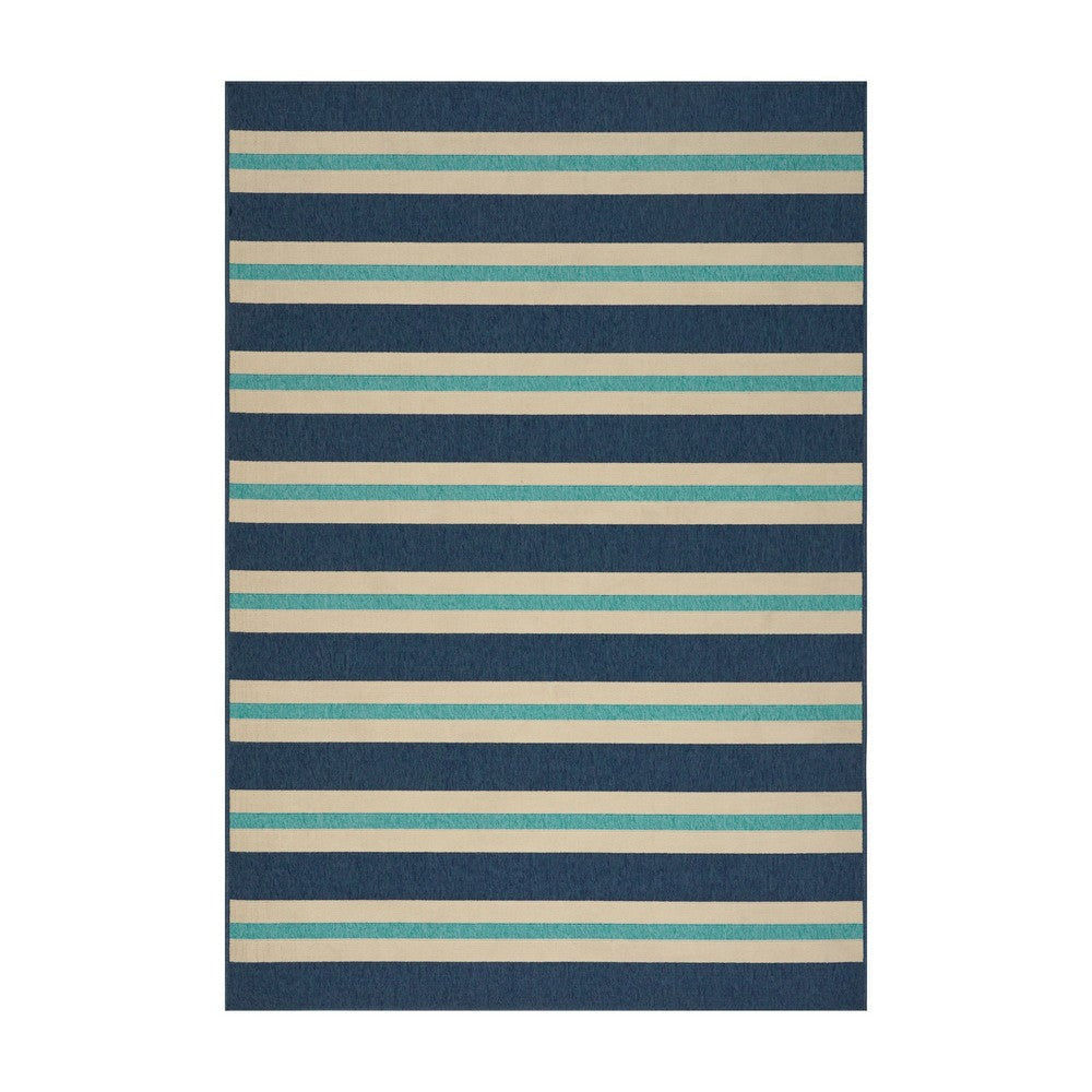 Dian Area Rug, 5 x 8, Power Loom, Ivory and Blue Stripes, Indoor Outdoor By Casagear Home