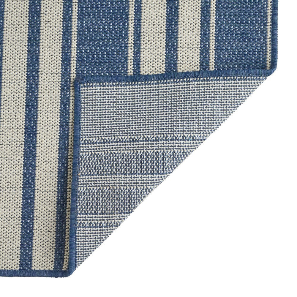 Dian Area Rug 8 x 10 Power Loom Ivory Blue Stripes Indoor Outdoor By Casagear Home BM321305