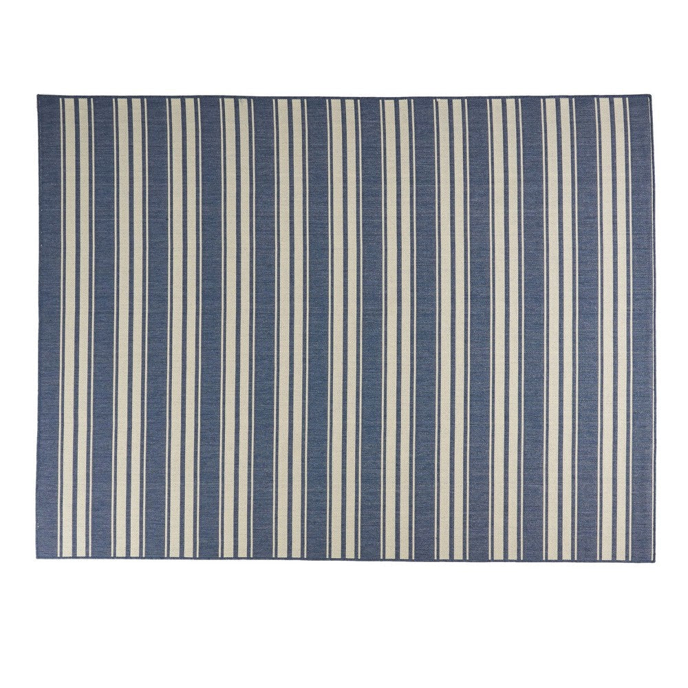 Dian Area Rug, 8 x 10, Power Loom, Ivory Blue Stripes, Indoor Outdoor By Casagear Home