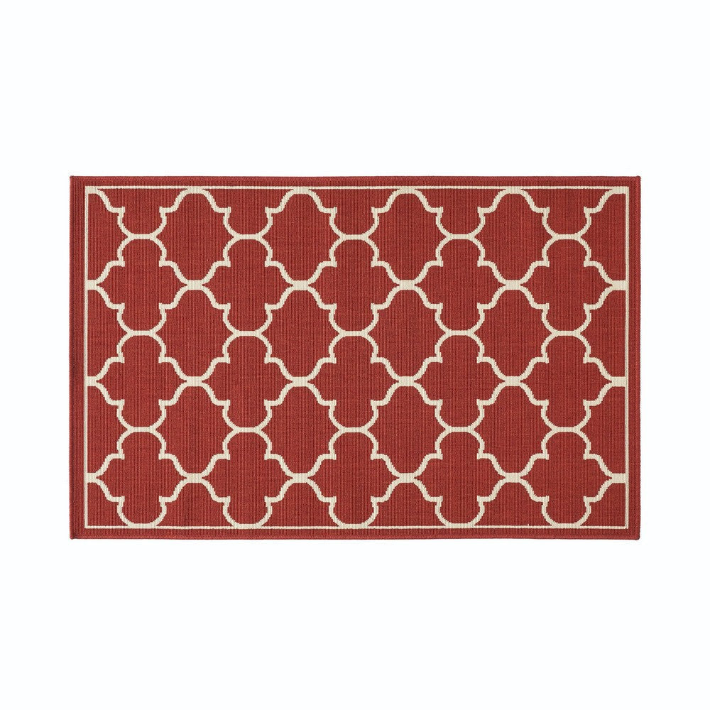 Dian Area Rug, 3 x 5, Power Loom, Ivory Trellis Details, Red Indoor Outdoor By Casagear Home