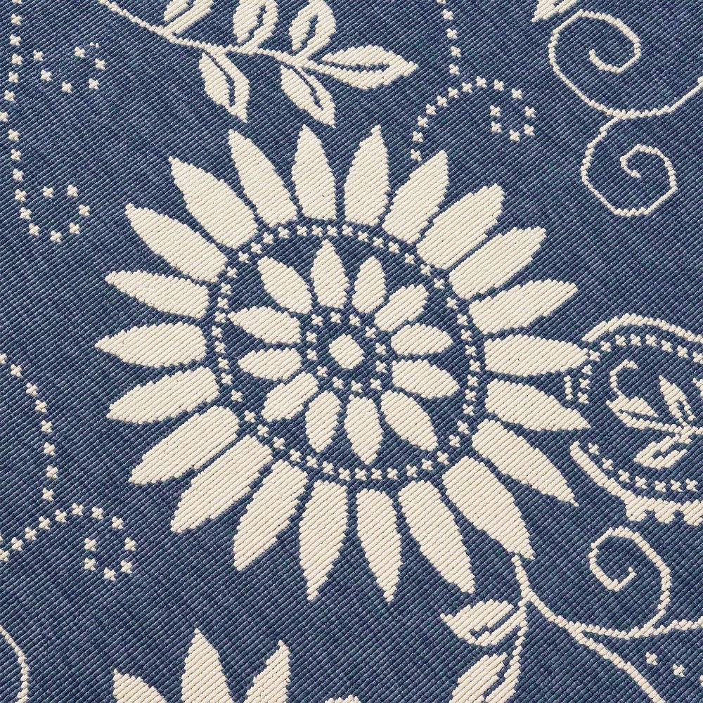 Dian Area Rug 8 x 10 Power Loom Ivory Blue Floral Details Indoor Outdoor By Casagear Home BM321308