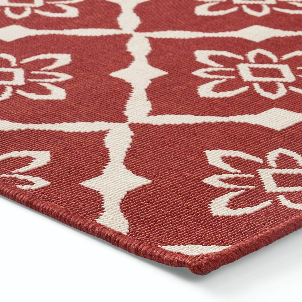 Dian Area Rug 5 x 7 Power Loom Ivory Red Floral Details Indoor Outdoor By Casagear Home BM321310