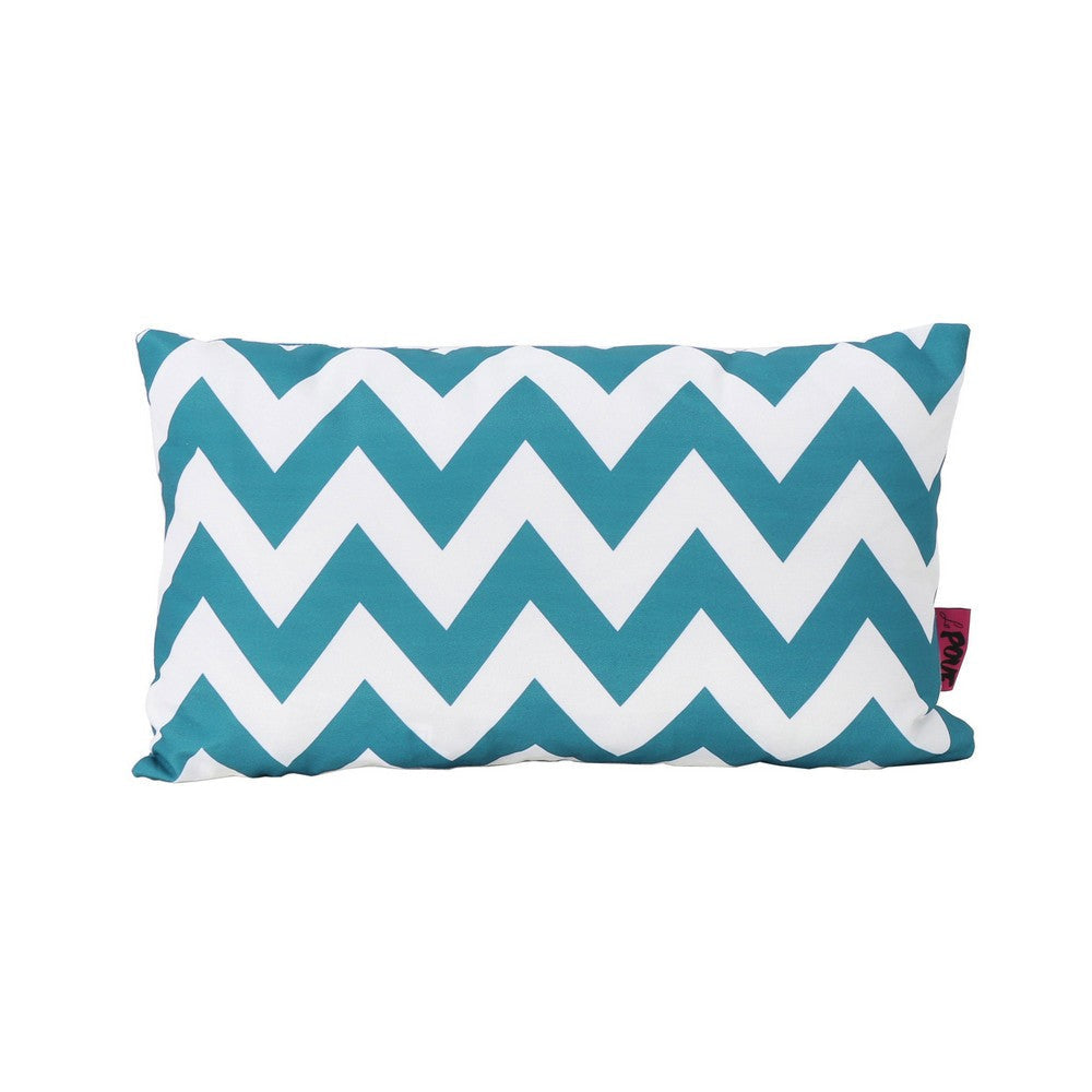 Isol Rectangular Outdoor Throw Pillow Set of 2, Chevron Pattern, Teal Blue By Casagear Home