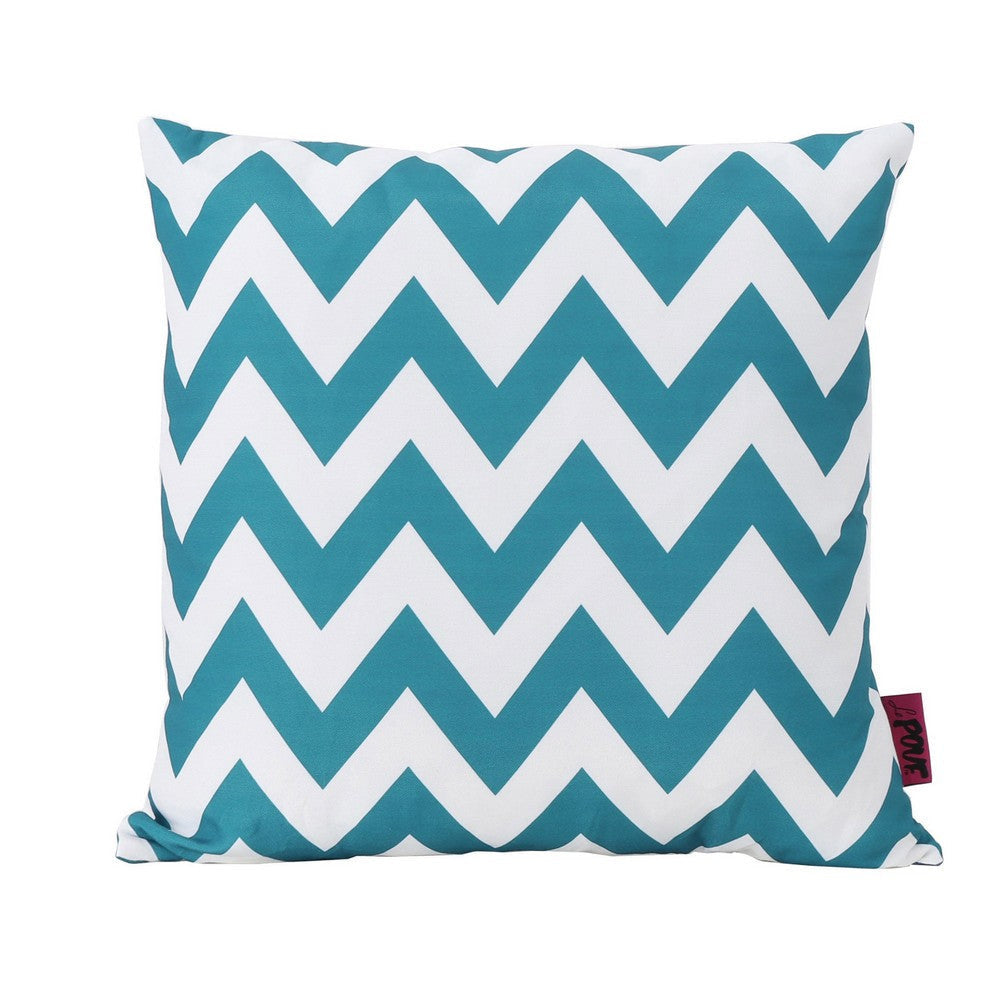 Isol Square Outdoor Throw Pillow Set of 2, Chevron Pattern, White, Teal By Casagear Home