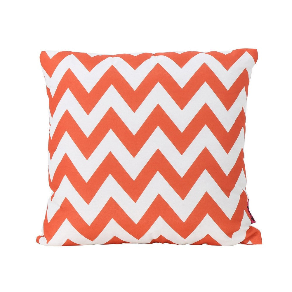 Isol Square Outdoor Throw Pillow Set of 2, Chevron Pattern, White, Orange By Casagear Home