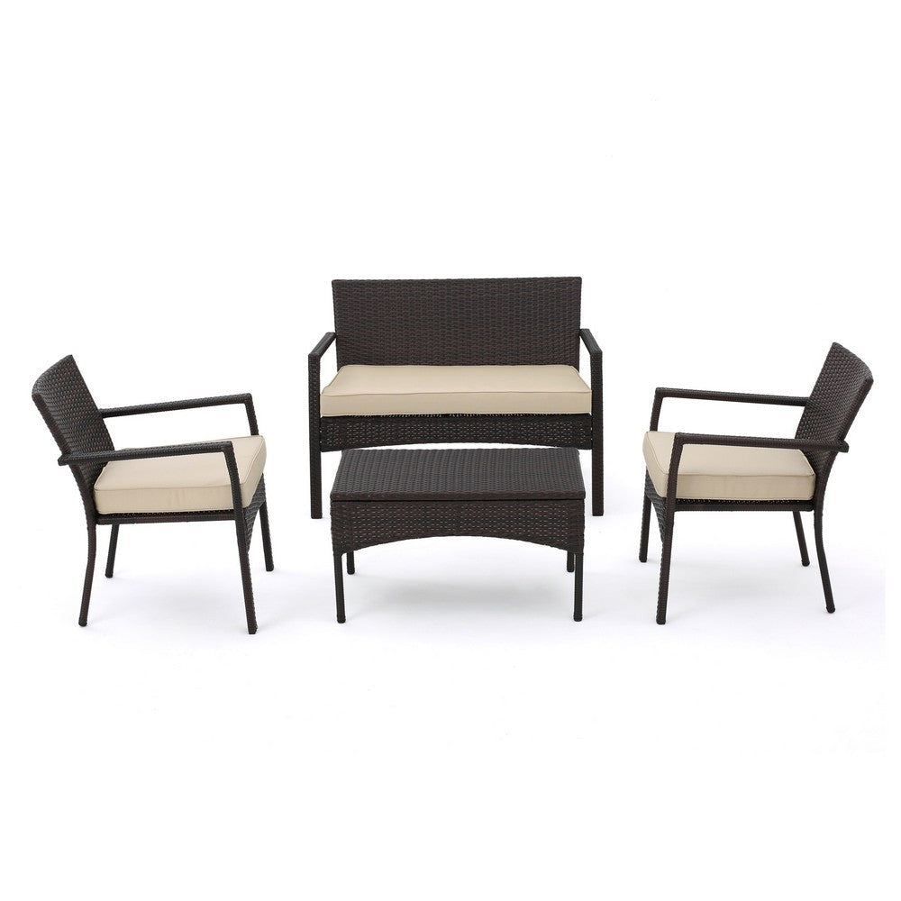 Casie 4pc Outdoor Set, 1 Table 2 Accent Chairs 1 Loveseat, Brown Rattan By Casagear Home