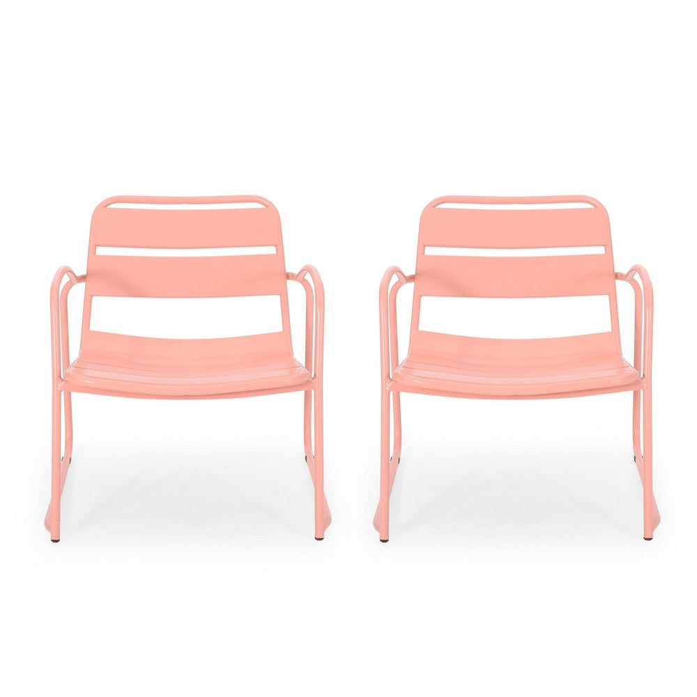 Gigi Outdoor Accent Chair Set of 2, Powder Coated Iron in Peach Finish By Casagear Home