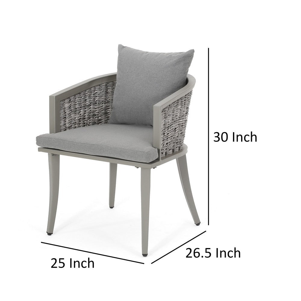 Ruble Accent Chair Set of 2 Gray Waterproof Fabric Outdoor Rattan Iron By Casagear Home BM321328