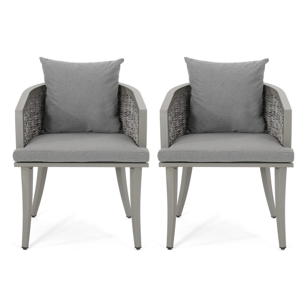 Ruble Accent Chair Set of 2, Gray Waterproof Fabric, Outdoor Rattan, Iron By Casagear Home